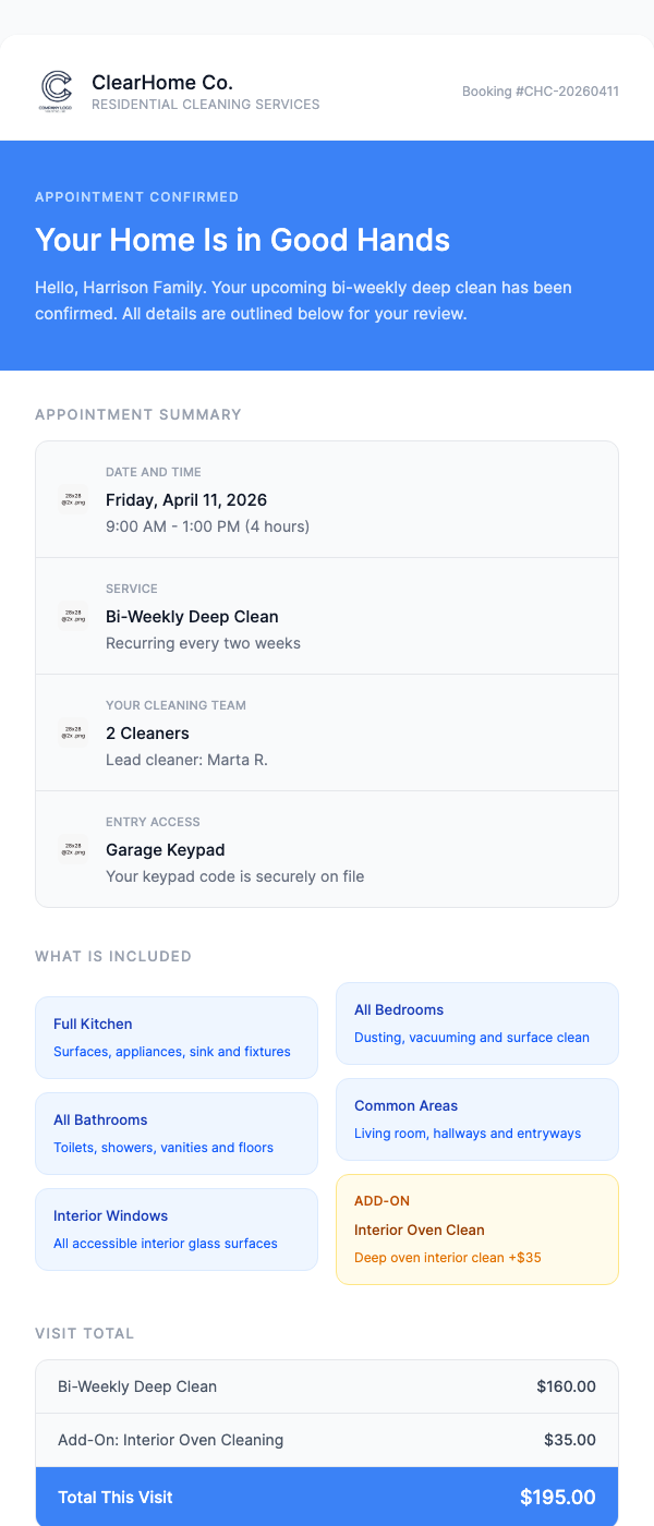 Home Cleaning Service Confirmation