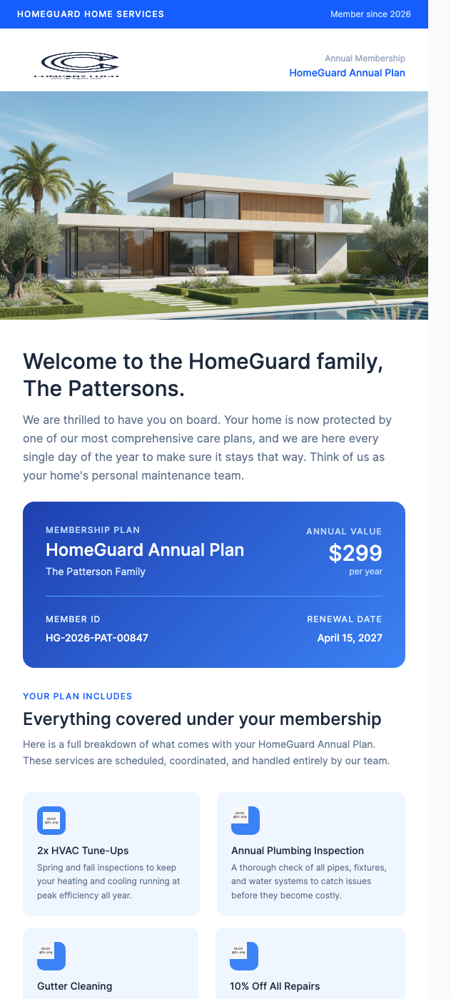 Home Service Membership Welcome