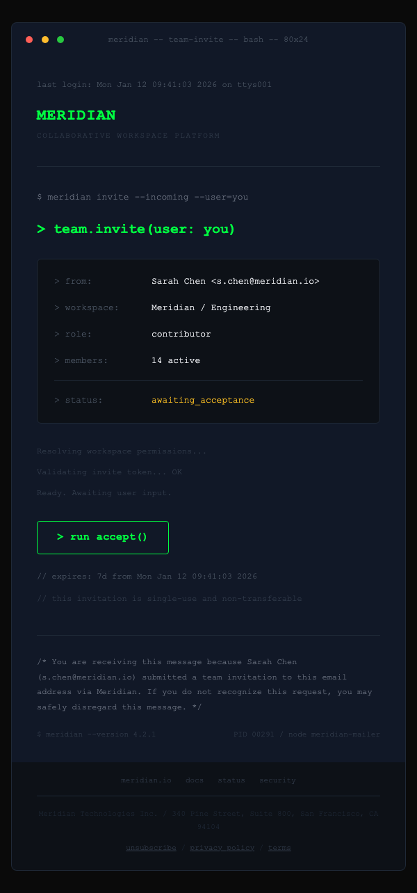 Invite User – Terminal