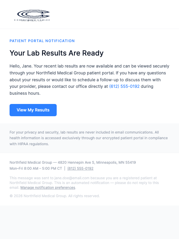 Lab Results Ready – View in Your Patient Portal