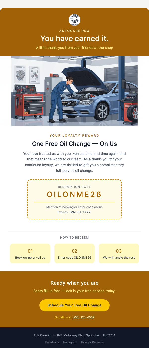 Loyalty Rewards – Free Oil Change Earned