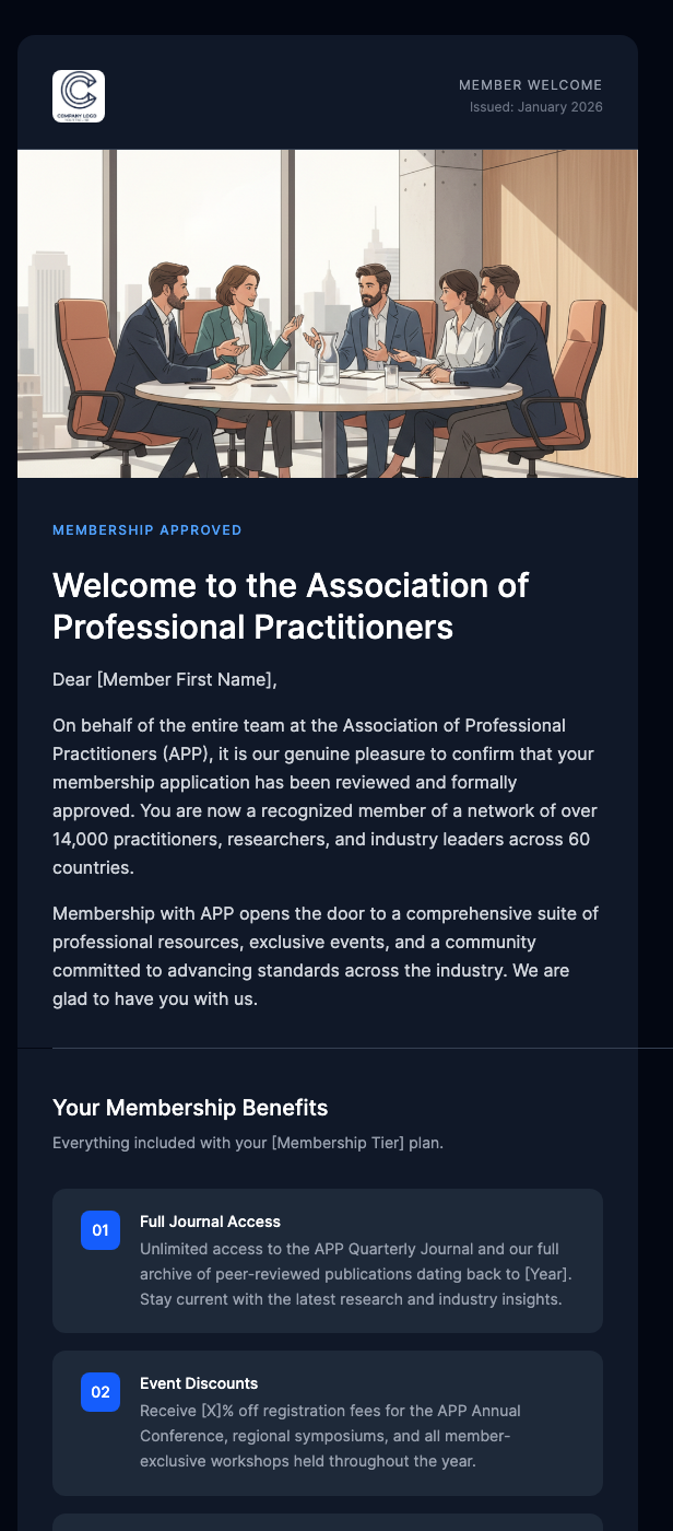 Membership Approved – Welcome to the Association