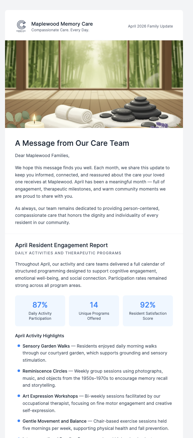 Memory Care Family Update