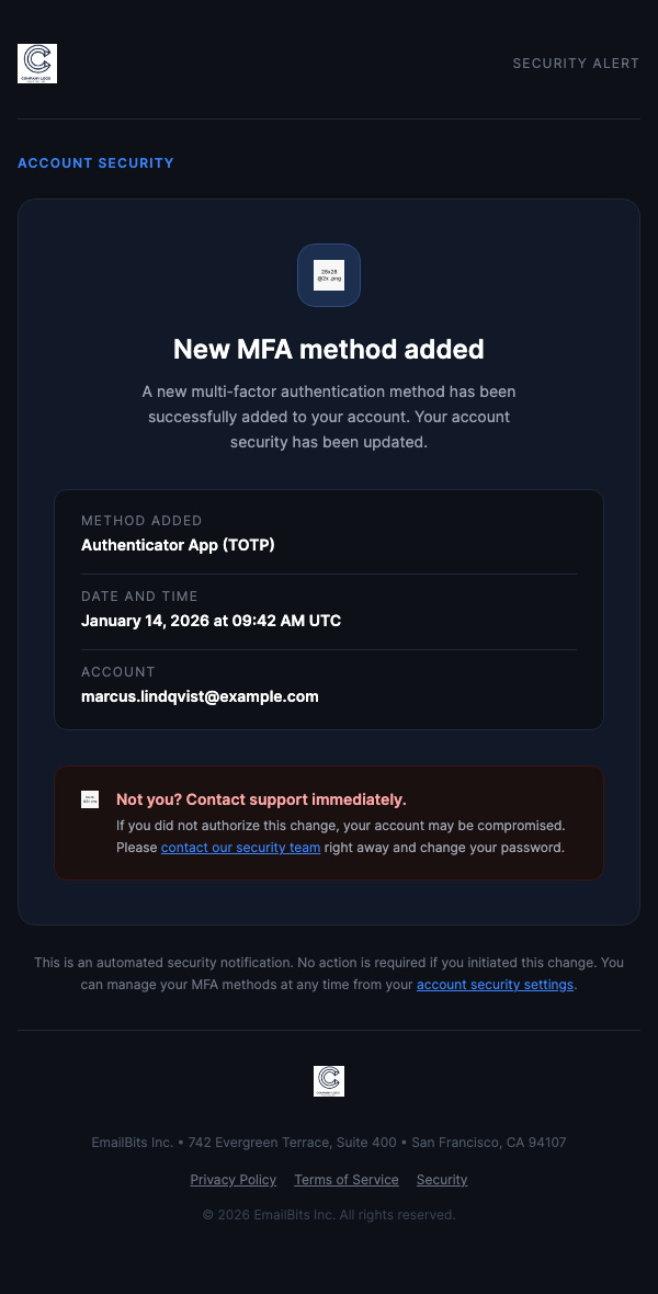 MFA Method Added – Dark
