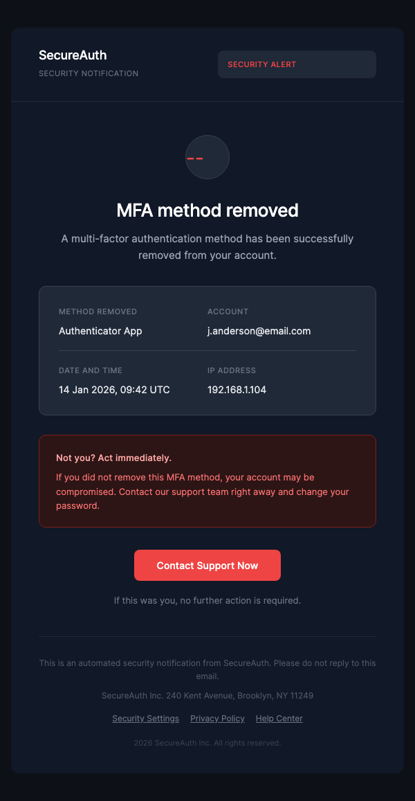 MFA Method Removed – Dark
