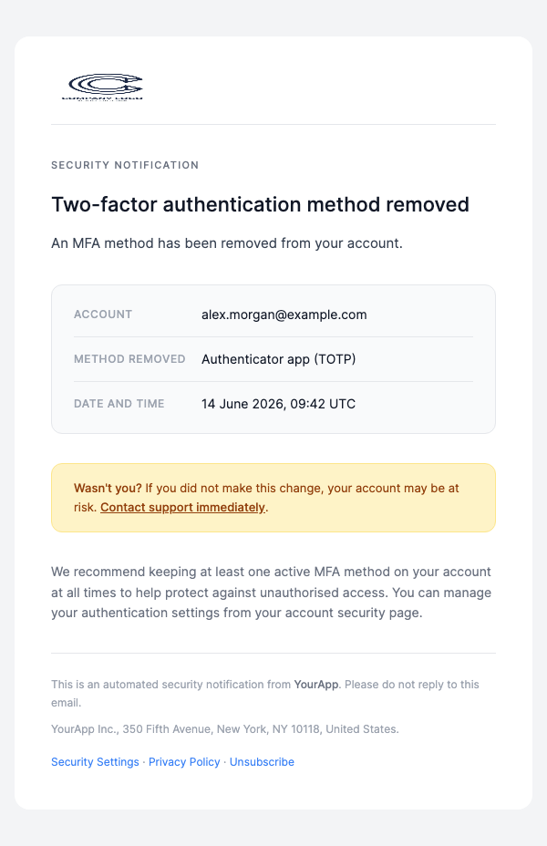 MFA Method Removed – Minimal