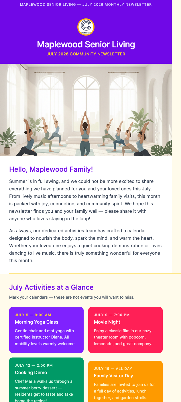 Monthly Activity Calendar – Join Us This Month