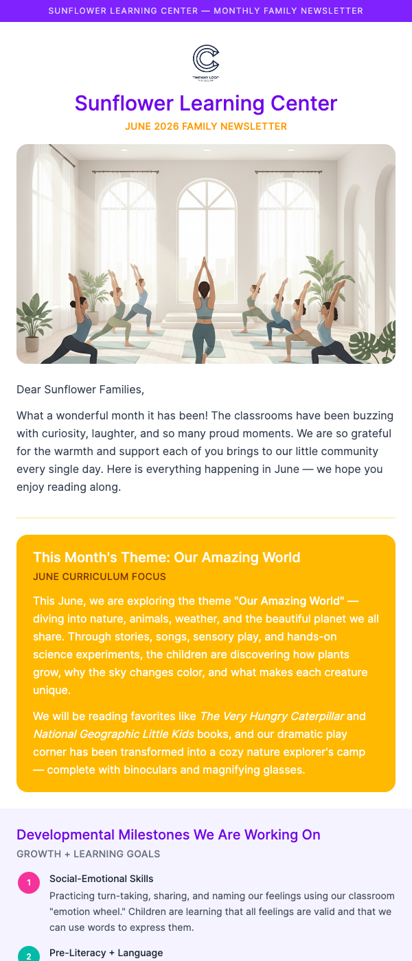 Monthly Classroom Update – What Your Child Is Learning