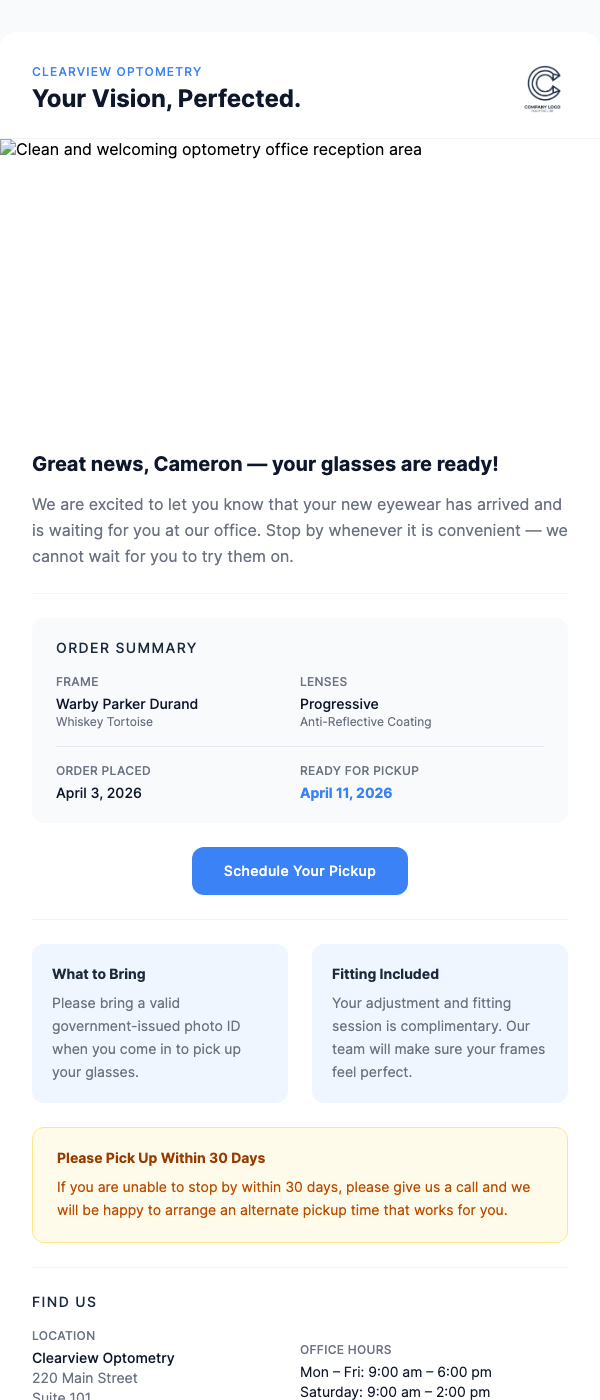 New Glasses Ready for Pickup