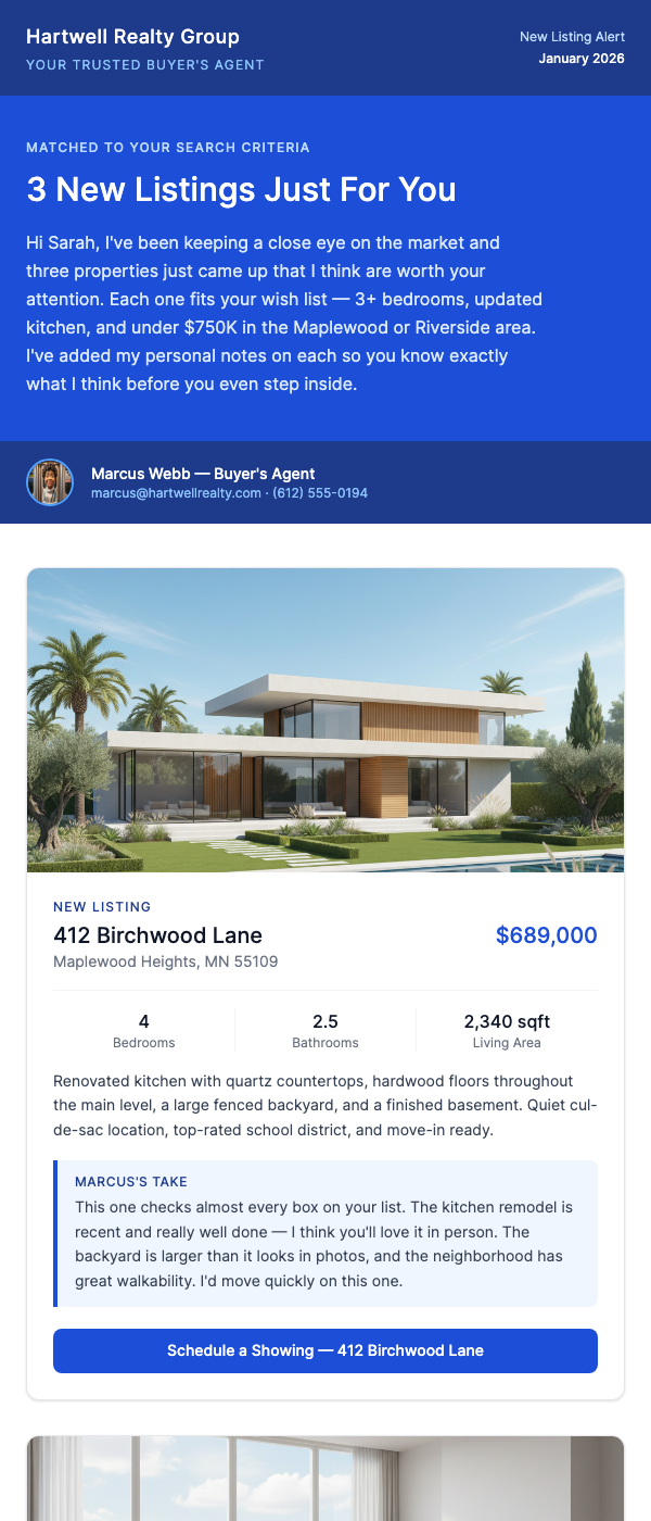 New Listings Matching Your Home Search Criteria