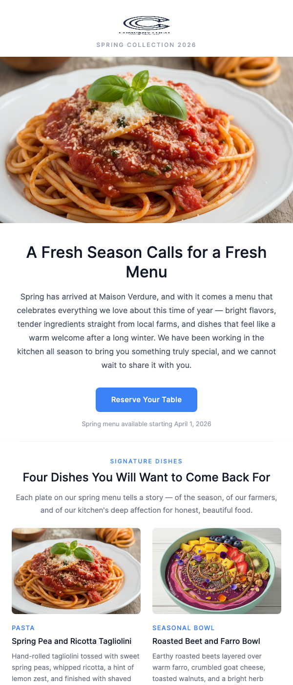 New Menu Launch – Try Our Spring Collection