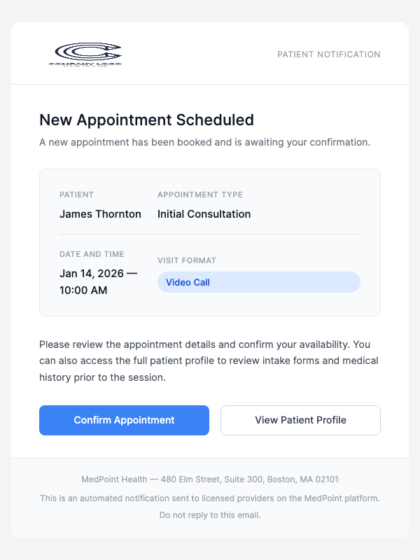 New Patient Appointment – Action Required