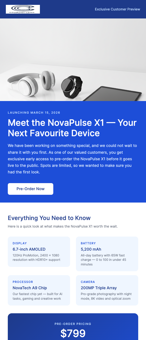 New Product Launch – Early Access for VIP Customers