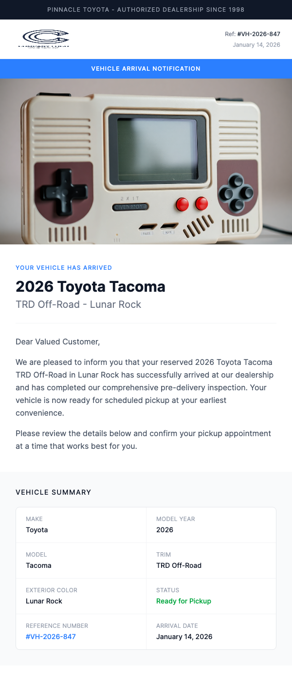 New Vehicle Arrival Alert