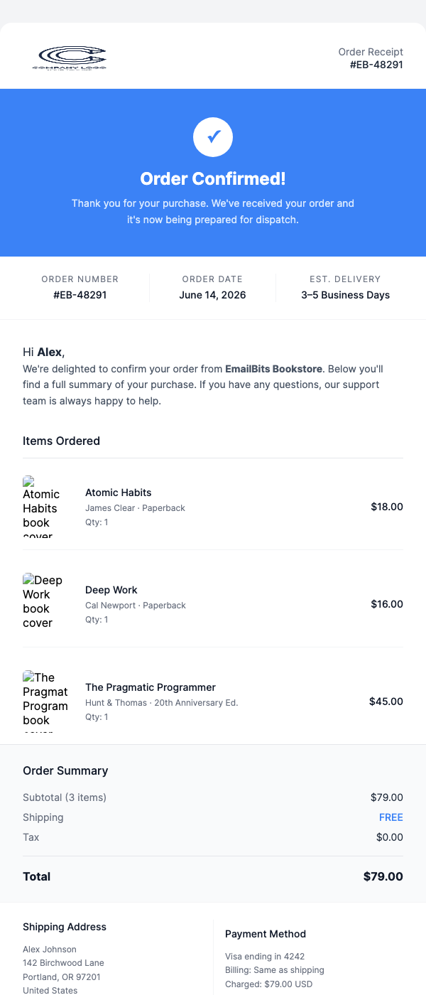 Order Confirmation Receipt