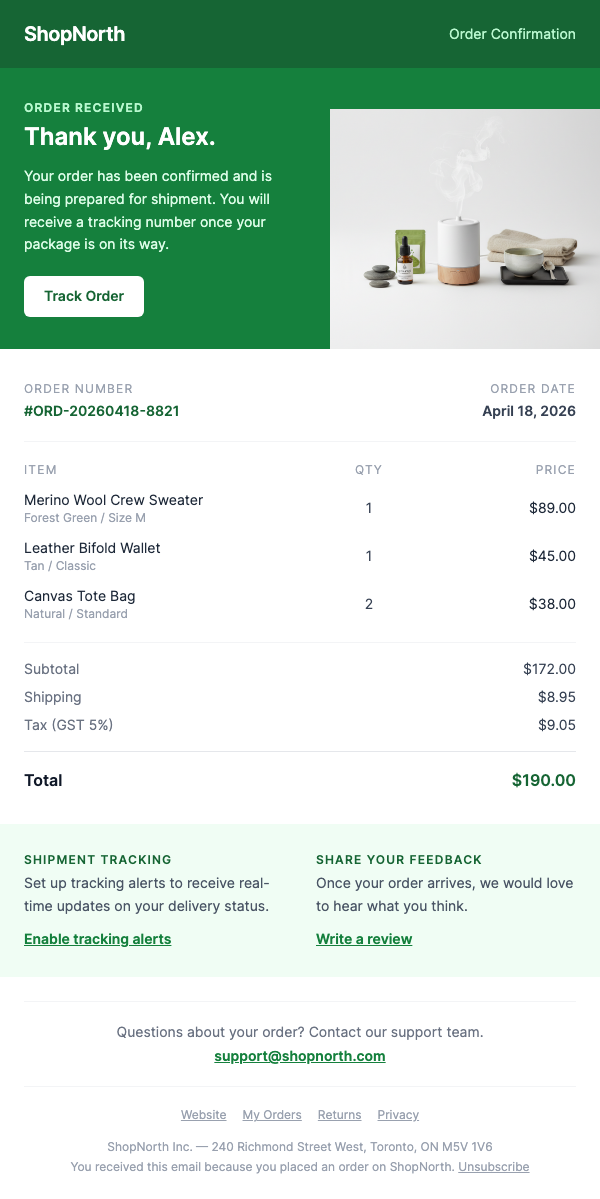 Order Confirmation – Thank You for Your Purchase