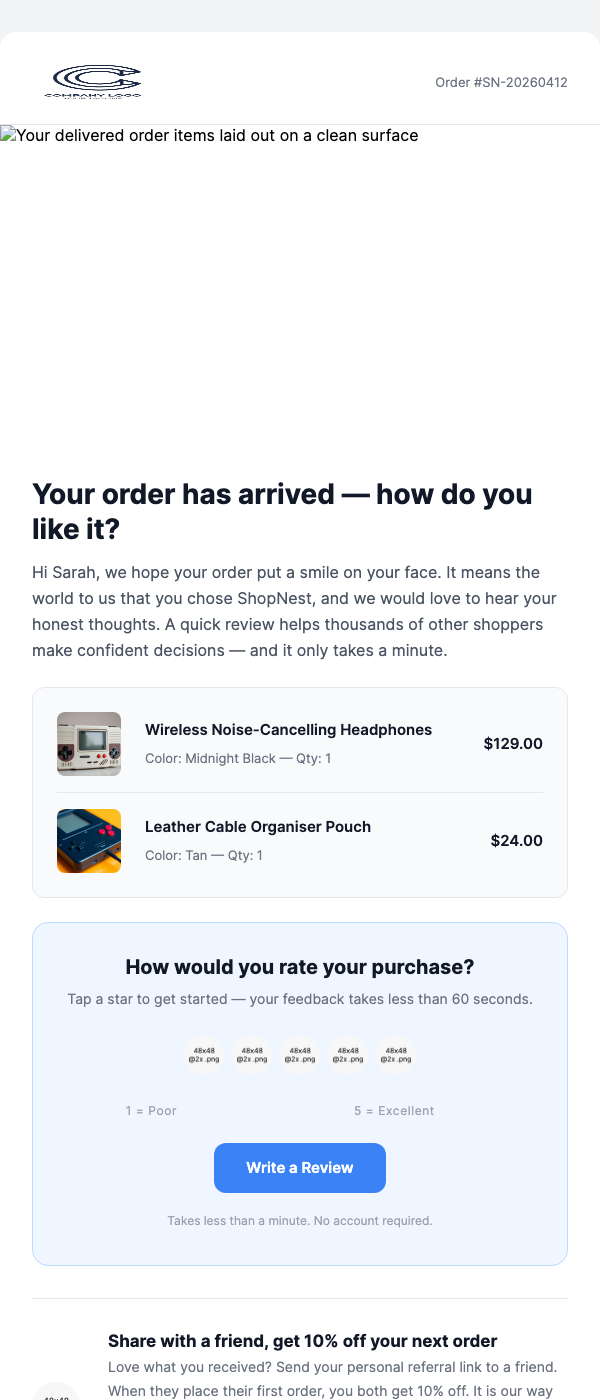 Order Delivered – Leave a Review