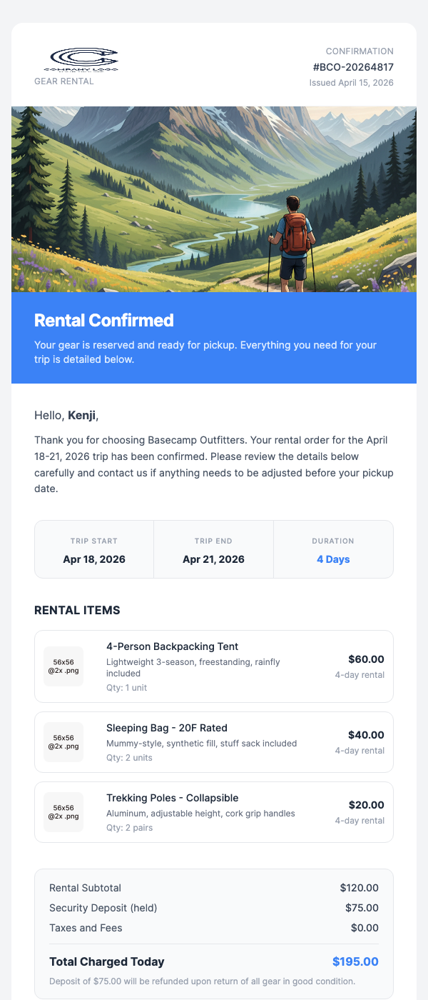 Outdoor Gear Rental Confirmation