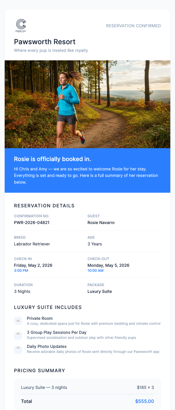 Pet Boarding Check-In Confirmation
