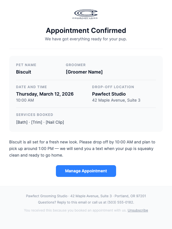 Pet Grooming Appointment Confirmed