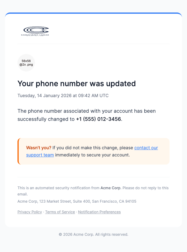 Phone Number Changed – Minimal