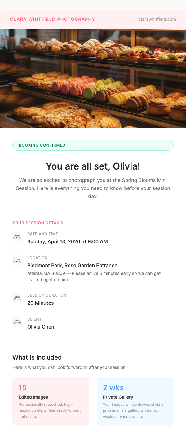 Photography Mini-Session Booking Confirmation
