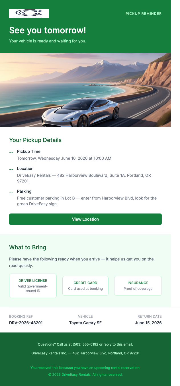 Pickup Reminder – See You Tomorrow