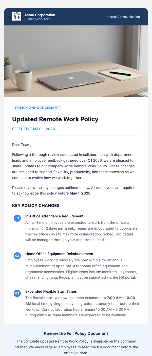 Policy Update Announcement