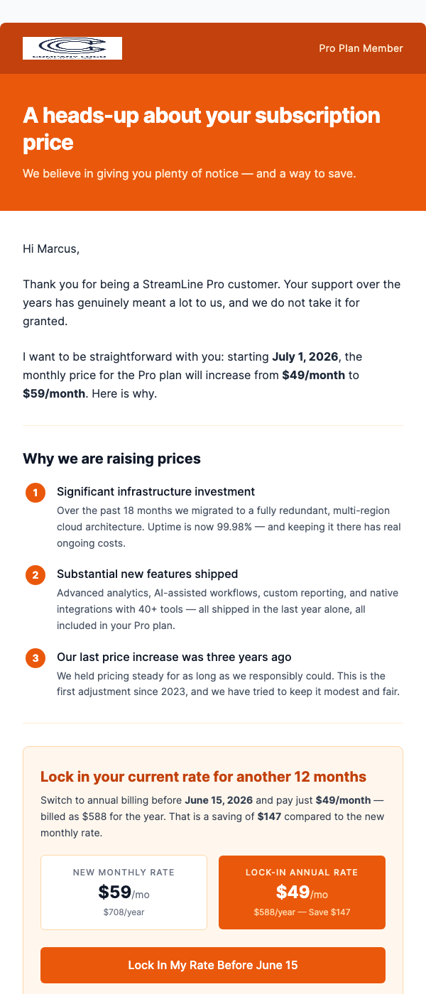 Pricing Change Advance Notice