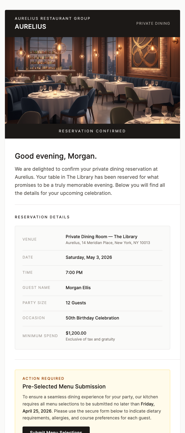 Private Dining Reservation Confirmed