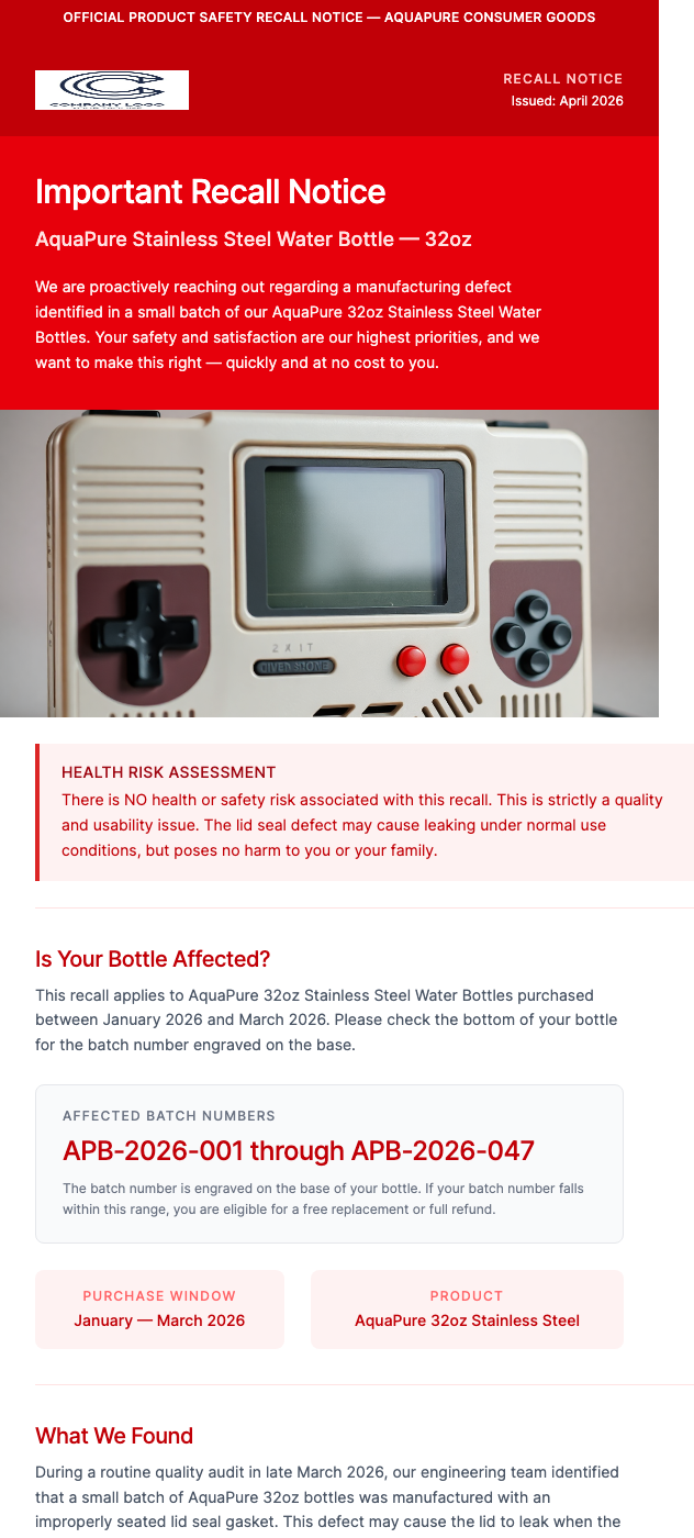 Product Safety Recall Notice