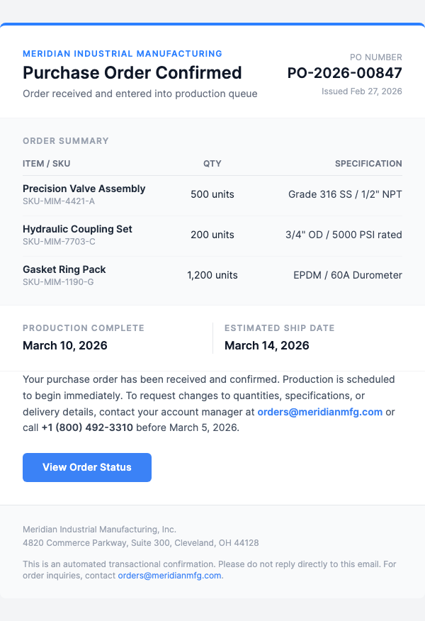 Purchase Order Confirmed – Production Begins