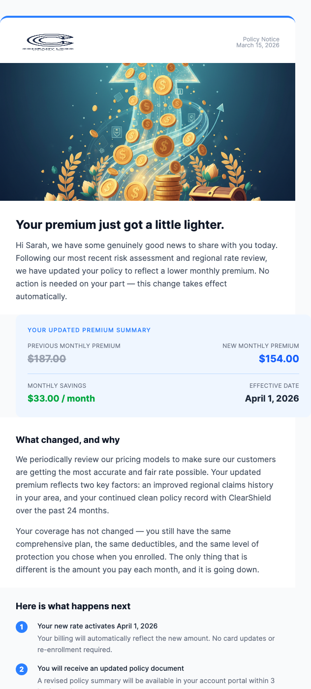 Rate Adjustment – We're Lowering Your Premium