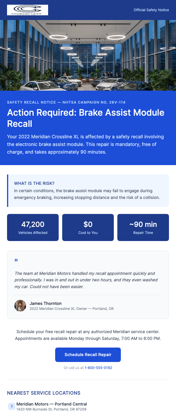 Recall Safety Notice – Schedule Your Free Repair