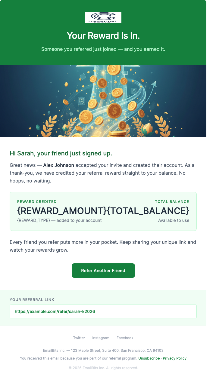 Referral Thank You – Your Friend Joined