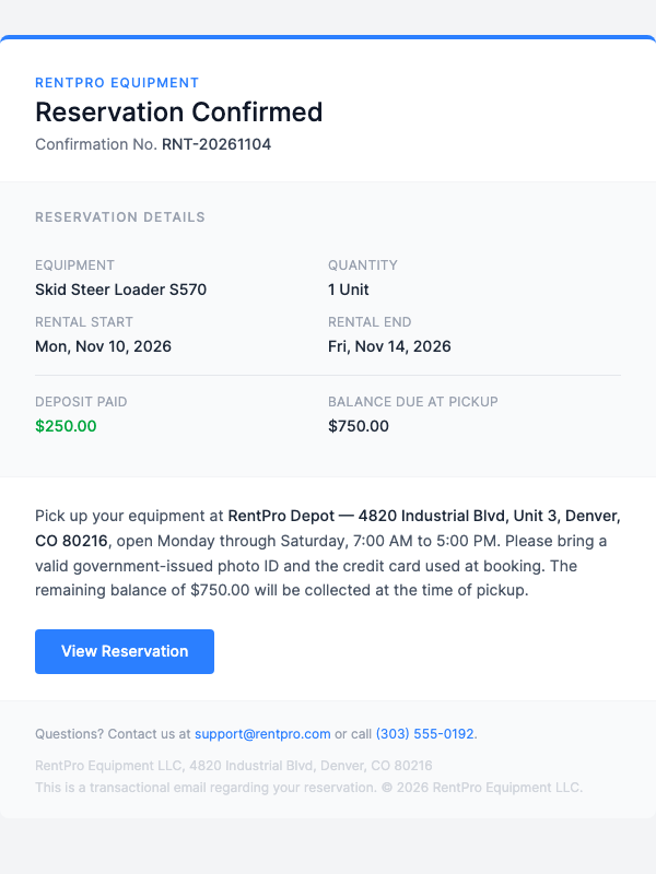 Rental Reservation Confirmed