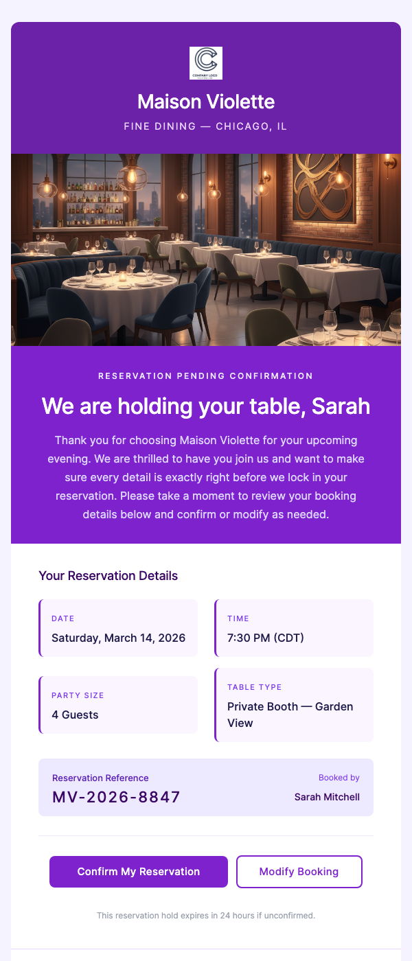 Reservation Confirmation – Table for Two on Friday