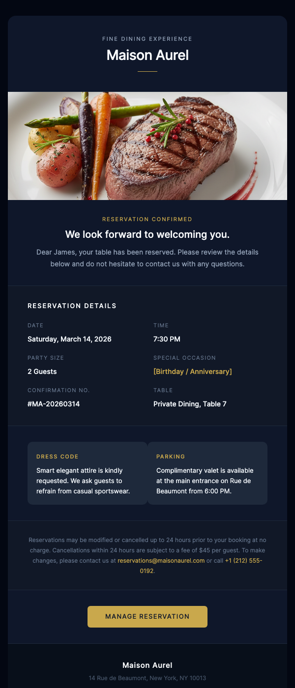 Reservation Confirmed – We Look Forward to Hosting You