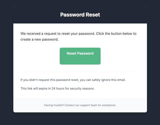 Reset your password (Dark Theme)