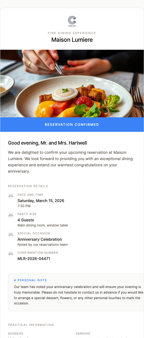 Restaurant Reservation Confirmation