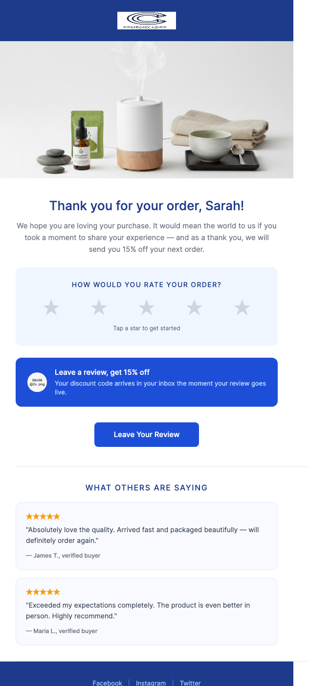 Review Incentive – Leave a Review, Get 15% Off