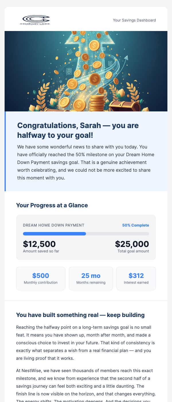 Savings Goal Milestone – You've Reached $X