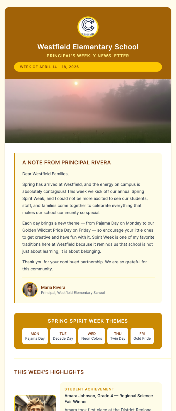 School Principal Weekly Newsletter