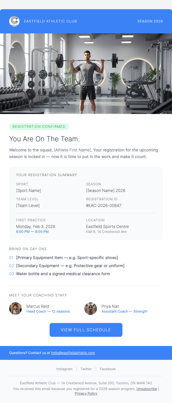Season Registration Confirmed – Welcome to the Team