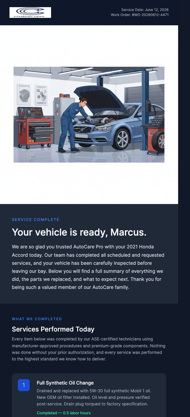 Service Complete – Here's What We Did
