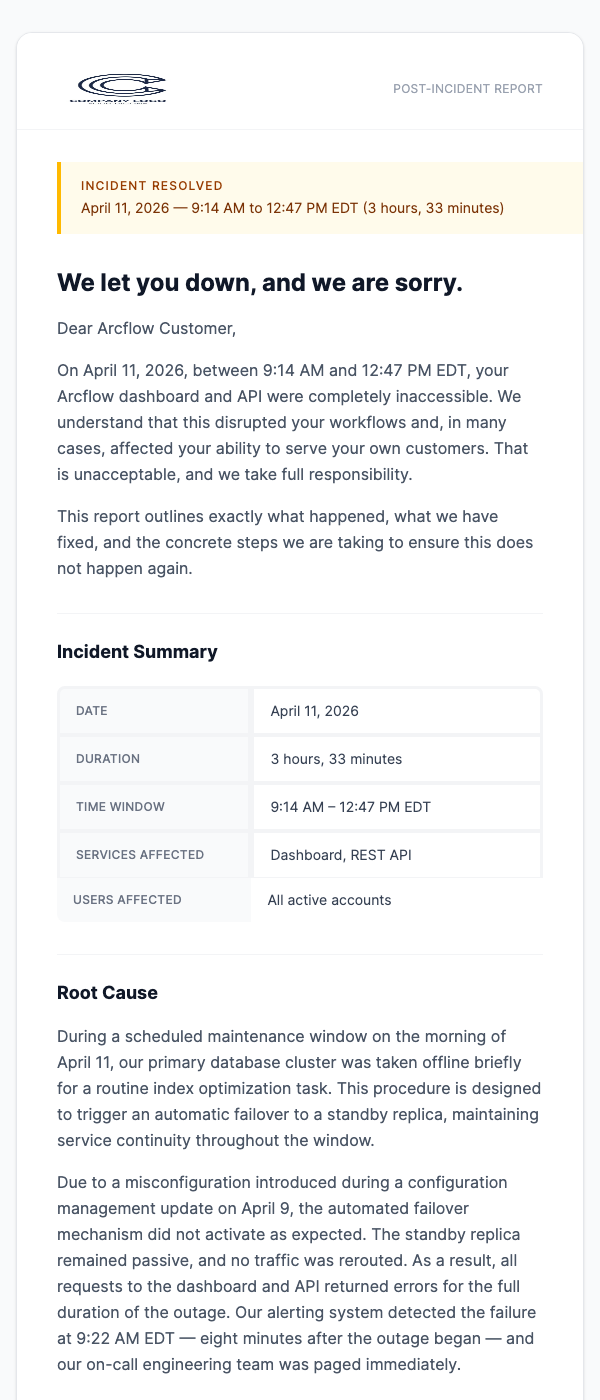 Service Outage Apology