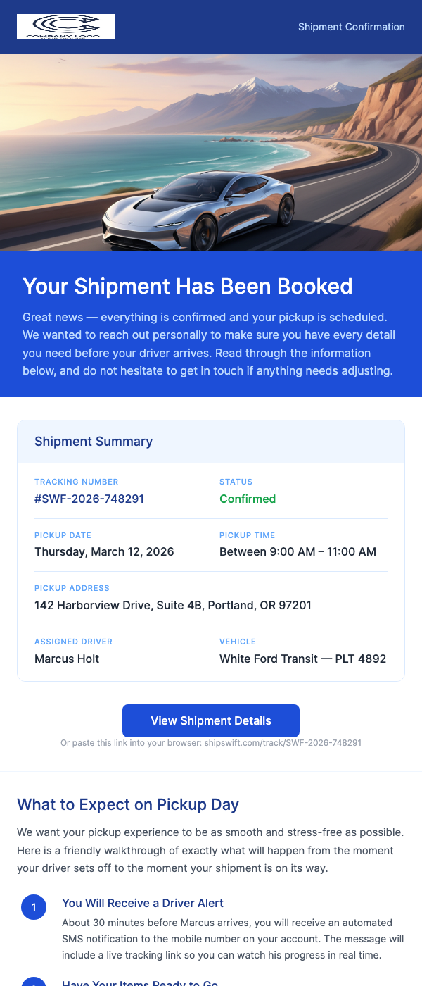 Shipment Booked – Pickup Scheduled