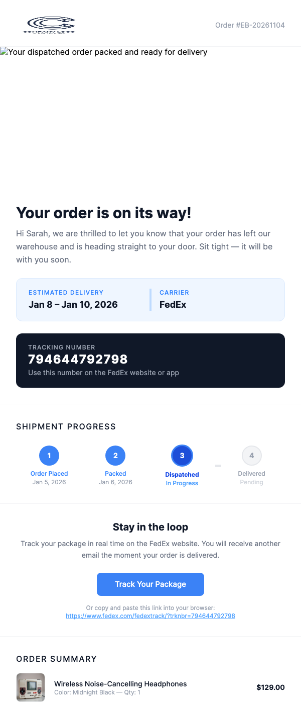 Shipping Update – Order Dispatched