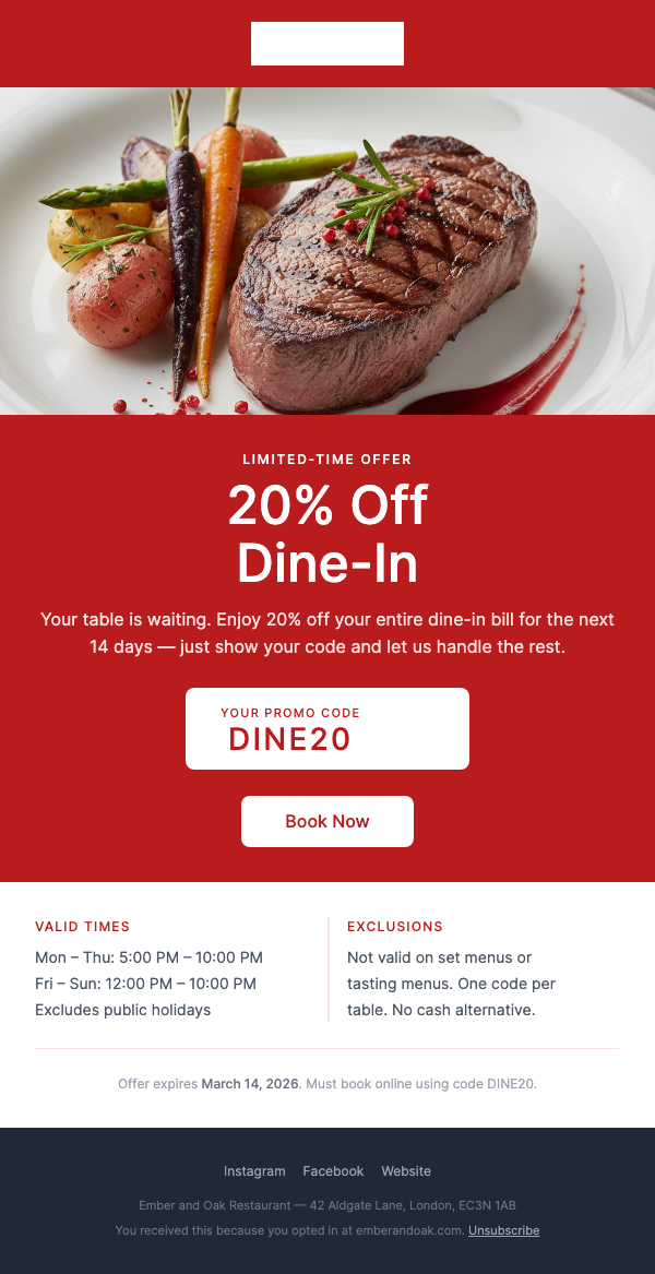 Special Offer – 20% Off Your Next Dining Experience