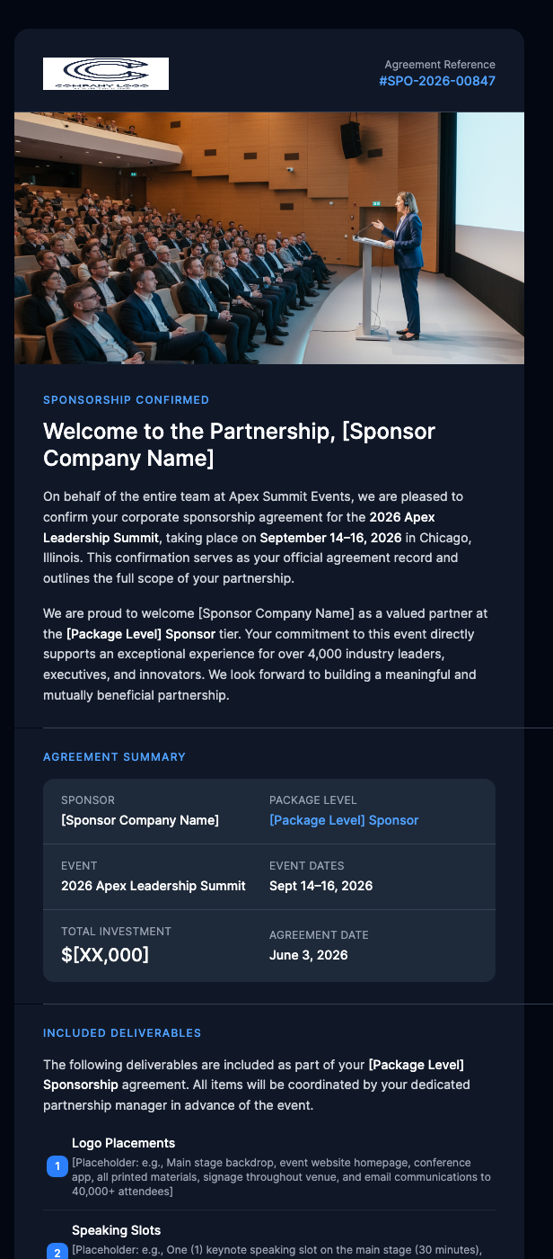 Sponsorship Agreement Confirmed – Welcome Aboard